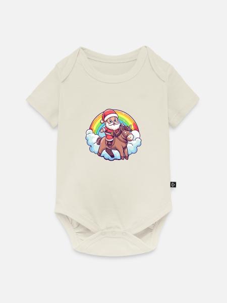 Esel Weihnachtsmann Regenbogen - Baby Premium Kurzarmbody - Naturweiß