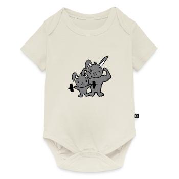 2 Bunnies Bodybuilder Gym Muscles Strong Fitness Team - Baby Premium short-sleeve bodysuit - off white - Front
