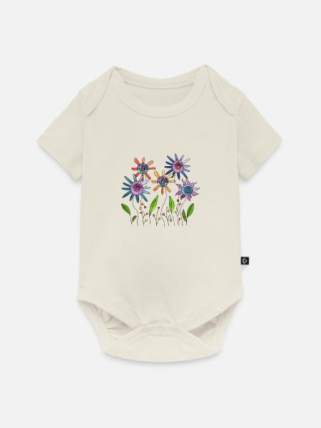 Blumen - Baby Premium Kurzarmbody - Naturweiß