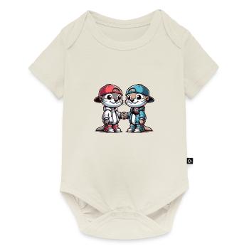 Deux copains loutres mignons copains pour toujours - Body à manches courtes Premium Bébé - blanc cassé - Devant