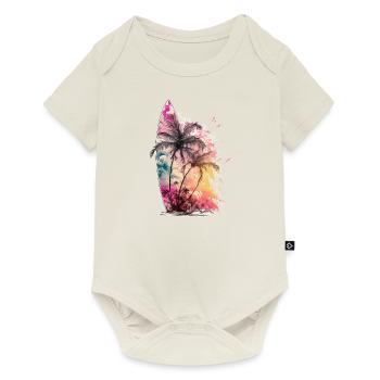 Surfbord mit Palmen - Baby Premium Kurzarmbody - Naturweiß - Vorne