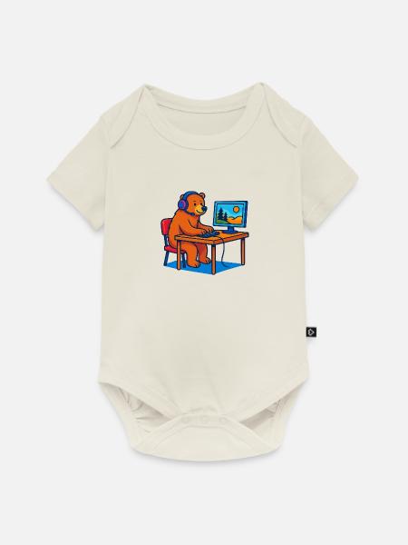 Computer Bär - Baby Premium Kurzarmbody - Naturweiß