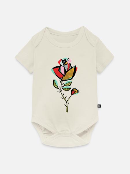 Rosen - Baby Premium Kurzarmbody - Naturweiß