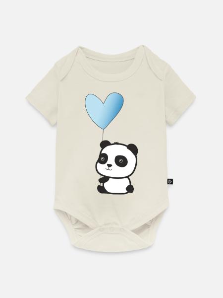 Panda hellblau - Baby Premium Kurzarmbody - Naturweiß