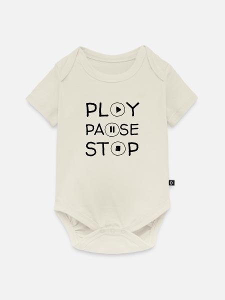 Wiedergabe Pause Stopp - Baby Premium Kurzarmbody - Naturweiß