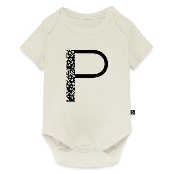Buchstabe P - Baby Premium Kurzarmbody - Naturweiß - Vorne