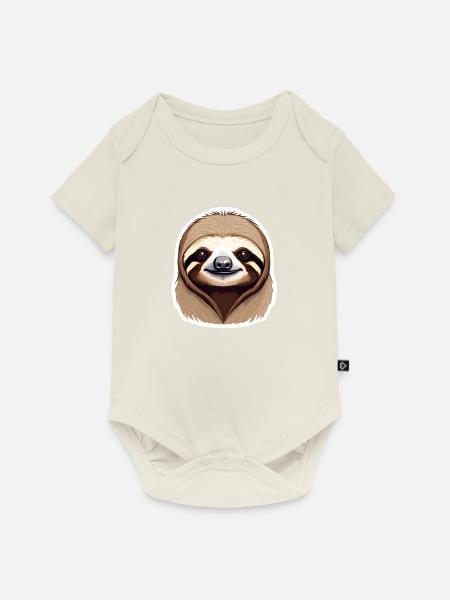 Niedlicher Faultier-Faultier-Porträtaufkleber - Baby Premium Kurzarmbody - Naturweiß