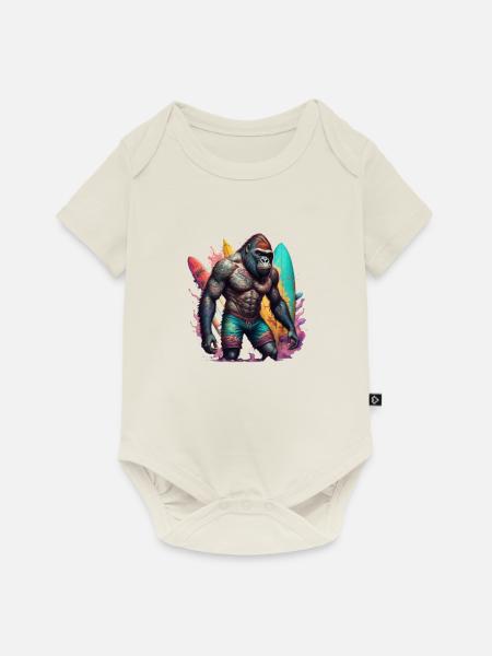 Surfing Gorilla - Baby Premium Kurzarmbody - Naturweiß