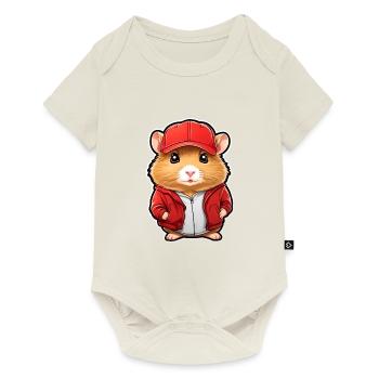 Süßer Goldhamster mit Jacke und Kappe - Baby Premium Kurzarmbody - Naturweiß - Vorne