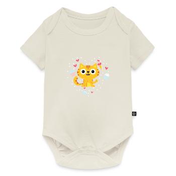 Chat J’aime les chats cœur enfant propriétaire dictons - Body à manches courtes Premium Bébé - blanc cassé - Devant