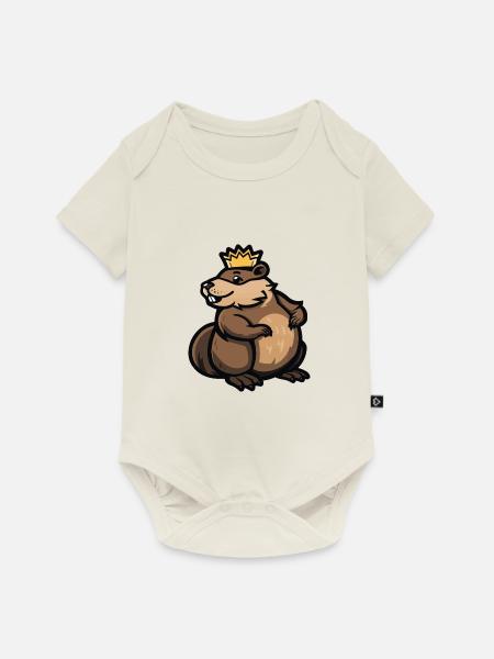Biber Comic Krone - Baby Premium Kurzarmbody - Naturweiß