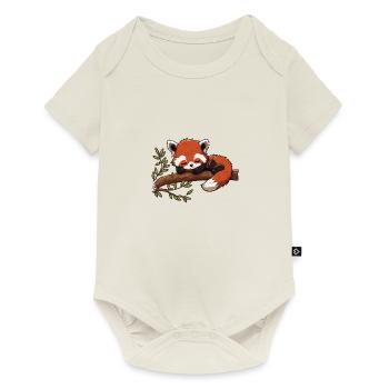 Le panda roux dort sur une chemise de sommeil d’animal de branche - Body à manches courtes Premium Bébé - blanc cassé - Devant