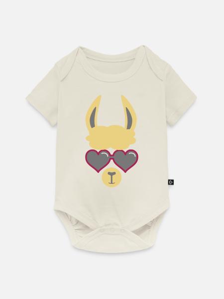 Lama mit Herzbrille - Baby Premium Kurzarmbody - Naturweiß