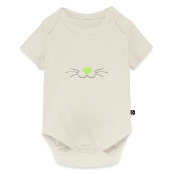 Moustaches du chat, vert et noir, avec coeur - Body à manches courtes Premium Bébé - blanc cassé - Devant