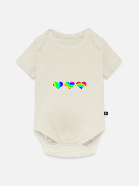 Herzen bunt Geschenkidee Regenbogen Herzchen - Baby Premium Kurzarmbody - Naturweiß