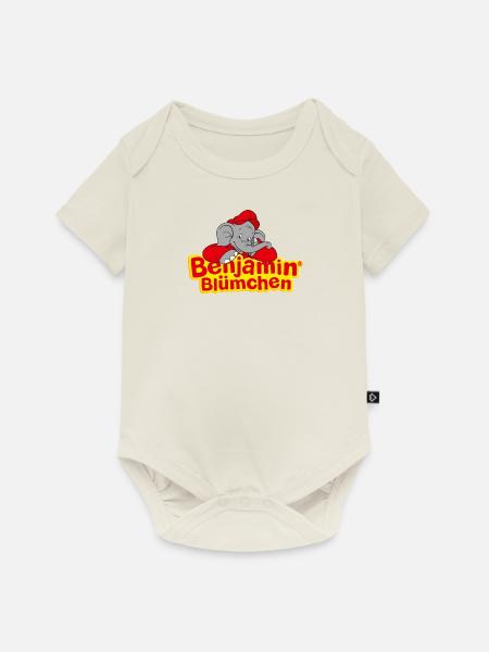 Benjamin Blümchen Schriftzug mit Elefant Logo - Baby Premium Kurzarmbody - Naturweiß