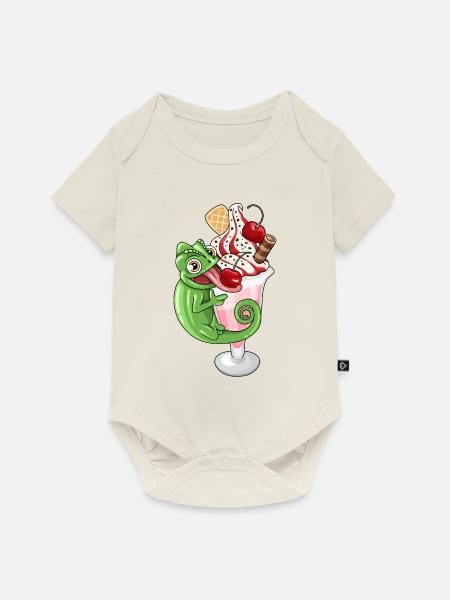 Eisbecher mit Chamäleon - Baby Premium Kurzarmbody - Naturweiß