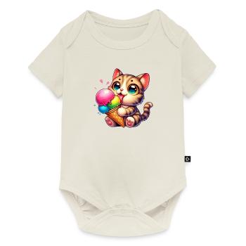 Katze isst ein Eis Haustier Kätzchen - Baby Premium Kurzarmbody - Naturweiß - Vorne