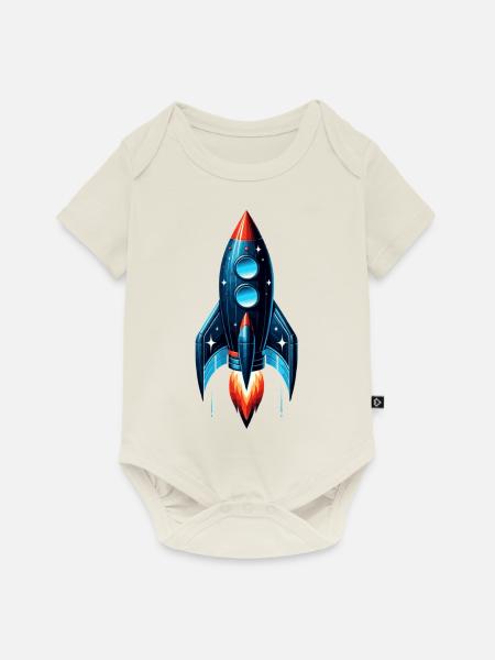Rakete mit Sternen | Spaceship - Baby Premium Kurzarmbody - Naturweiß
