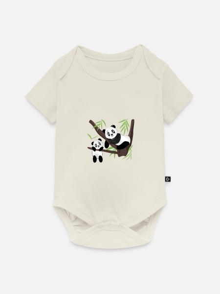Panda - Baby Premium Kurzarmbody - Naturweiß