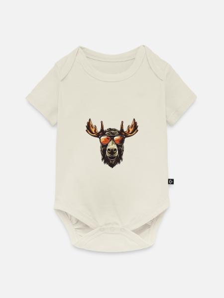 Elch Cool Kopf Party - Baby Premium Kurzarmbody - Naturweiß
