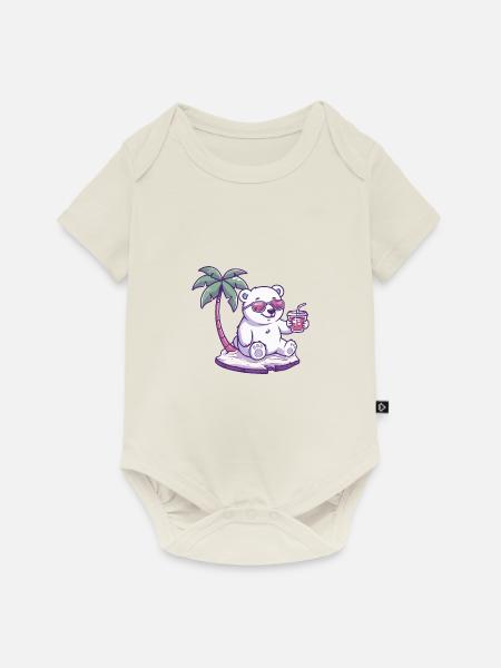 Eisbär Sommer Strand Comic - Baby Premium Kurzarmbody - Naturweiß