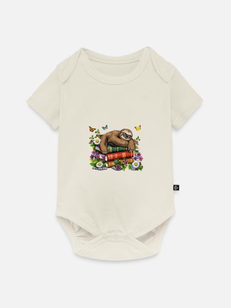 Lazy Sloth Bücher - Baby Premium Kurzarmbody - Naturweiß