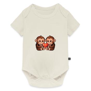 Singe Couple Coeur Saint Valentin - Body à manches courtes Premium Bébé - blanc cassé - Devant