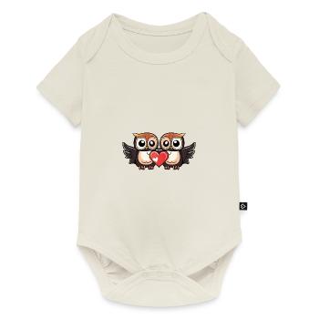 Eule Paar Herz - Baby Premium Kurzarmbody - Naturweiß - Vorne