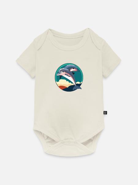 Delfin Meeresbewohner - Baby Premium Kurzarmbody - Naturweiß