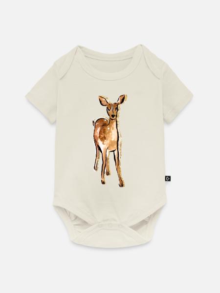 Nette Hand gezeichnete Rotwild - Baby Premium Kurzarmbody - Naturweiß