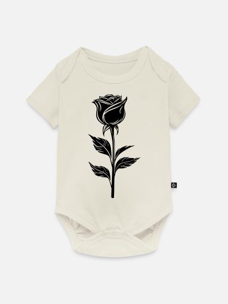 Schlichtes Rosendesign - Baby Premium Kurzarmbody - Naturweiß