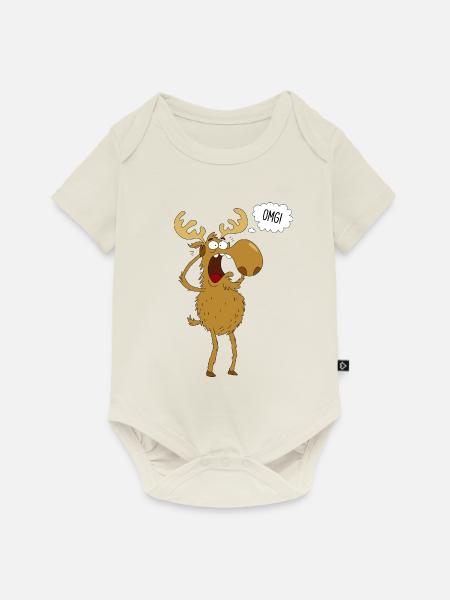 Erschrockener Elch - Baby Premium Kurzarmbody - Naturweiß