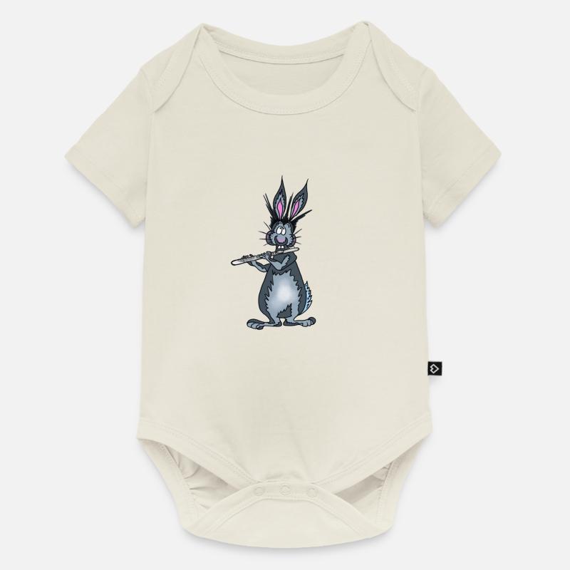 Hase Querflöte - Baby Premium Kurzarmbody - Naturweiß