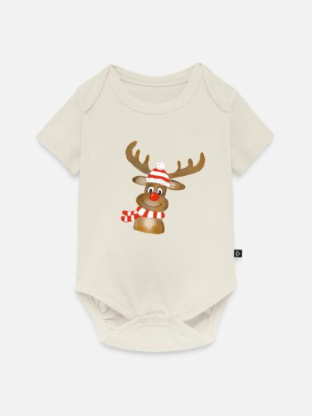Weihnachtselch - Baby Premium Kurzarmbody - Naturweiß