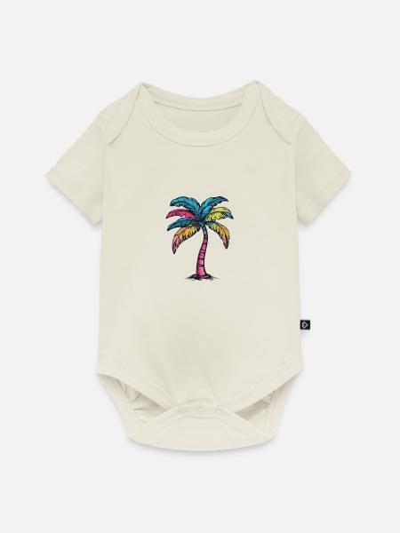 Palme Bunt - Baby Premium Kurzarmbody - Naturweiß