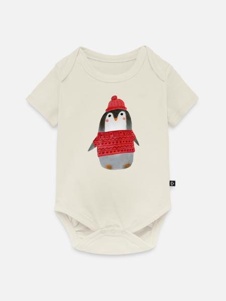 Süsser Pinguin Aquarell Winter Weihnachten - Baby Premium Kurzarmbody - Naturweiß