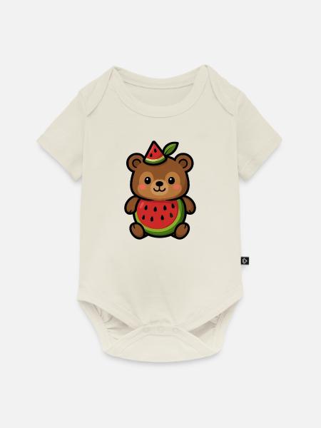 Melon-Baer - Baby Premium Kurzarmbody - Naturweiß