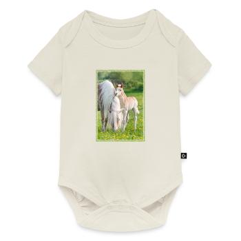 Haflinger horses cute foal with mare - Baby Premium short-sleeve bodysuit - off white - Front