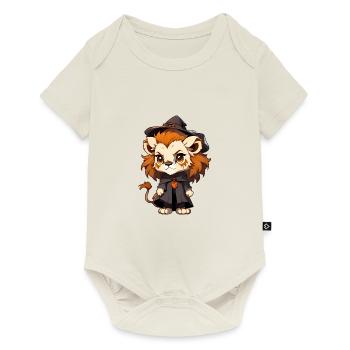 Lion d’Halloween mignon avec chapeau de sorcière. - Body à manches courtes Premium Bébé - blanc cassé - Devant
