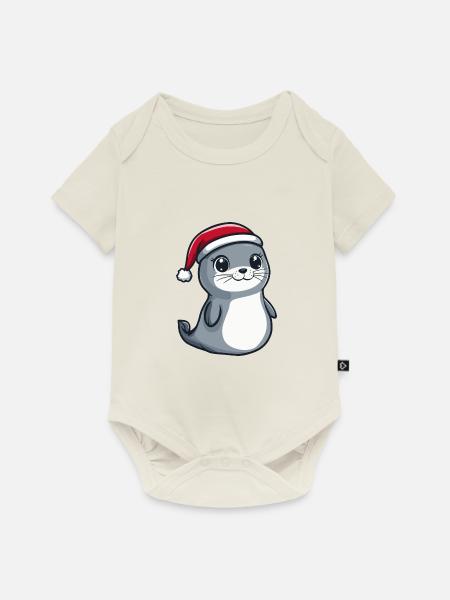 Robbe Tier Weihnachten Niedlich - Baby Premium Kurzarmbody - Naturweiß