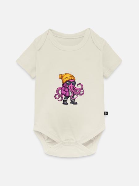 Oktopus Winter - Baby Premium Kurzarmbody - Naturweiß