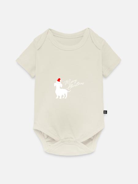 Frohe Weihnachten Dackel mit Nikolausmütze - Baby Premium Kurzarmbody - Naturweiß