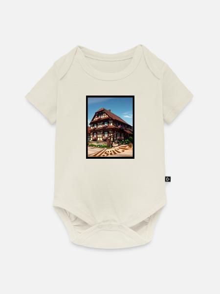 Elsässisches Haus Digitale Malerei - Baby Premium Kurzarmbody - Naturweiß