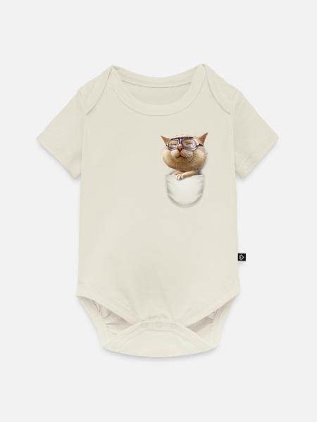 POCKET GOGGLE CAT - Baby Premium Kurzarmbody - Naturweiß