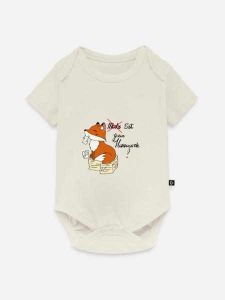 Fox und Hausaufgaben - Baby Premium Kurzarmbody - Naturweiß