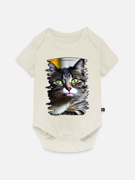 Katzengesicht - Baby Premium Kurzarmbody - Naturweiß