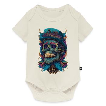 Squelette Crâne avec chapeau et fleurs Bande dessinée cool - Body à manches courtes Premium Bébé - blanc cassé - Devant