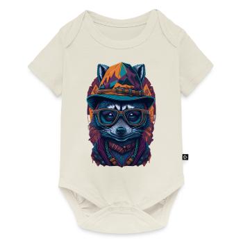 Mignon raton laveur avec chapeau et drôles de lunettes - Body à manches courtes Premium Bébé - blanc cassé - Devant