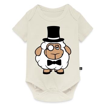 mouton M. Gentleman chapeau haut de forme Monocle lunettes - Body à manches courtes Premium Bébé - blanc cassé - Devant